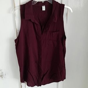 Burgundy colored collared tank top dress blouse